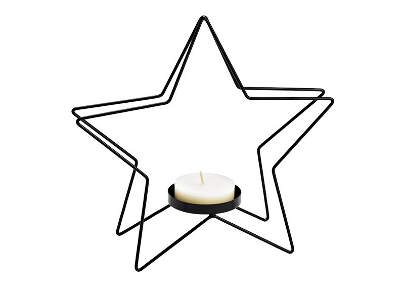 Kerzenhalter Stern aus Metall Schwarz (B/H/T) 24x23x8cm