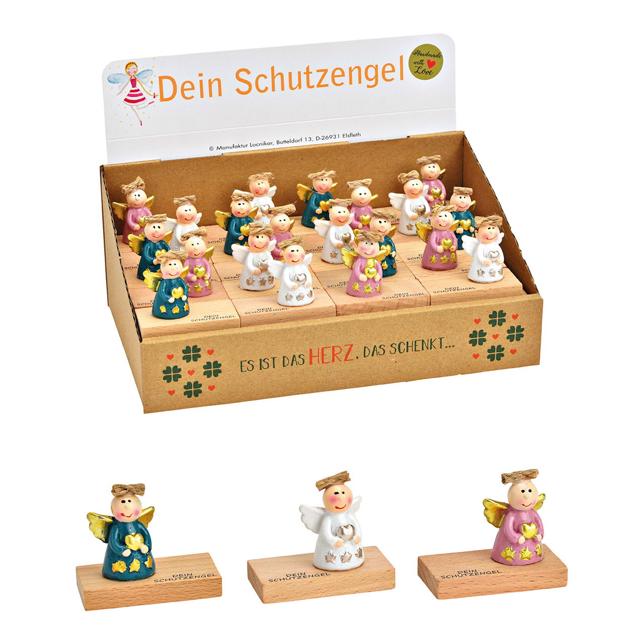 Schutzengel aus Poly auf Holztafel Bunt 3-fach, (B/H/T) 5x4x2cm