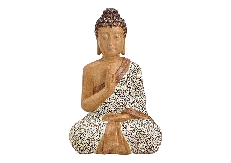 Boeddha zittend gemaakt van poly beige (w/h/d) 32x25x48cm