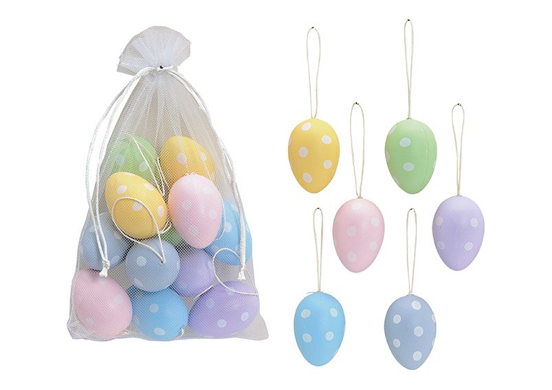 Set appendiabiti uova di Pasqua (4x6x4cm) puntini decorazione plastica colorata set di 12, (L/H/D) 16x18x6cm Ø3cm