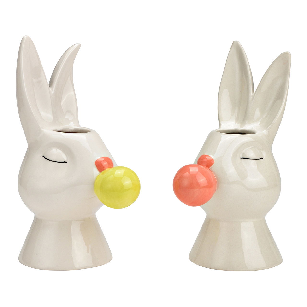 Vase lapin avec bulle de chewing-gum en céramique 2 fois, blanc/rose/vert (L/H/P) 11x22x14cm