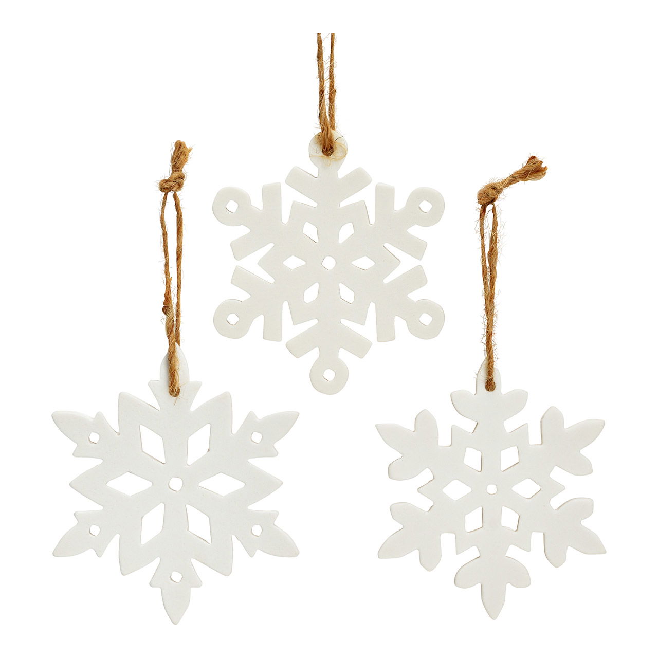 Pendentif Flocon de neige en céramique, 3 fois, (L/P) 8x8cm Pendentif Flocon de neige en céramique, 3 fois, (L/P) 8x8cm