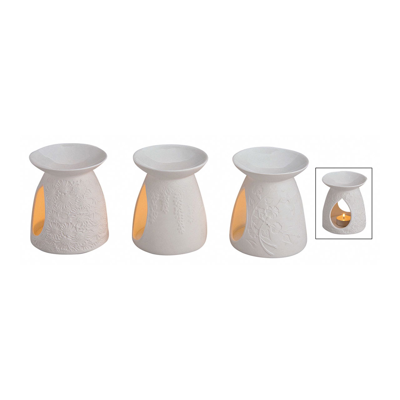 Duftlampe weiß aus Porzellan, 3-fach sortiert (B/H/T) 10.5x12.5x10 cm Duftlampe weiß aus Porzellan, 3-fach sortiert (B/H/T) 10.5x12.5x10 cm