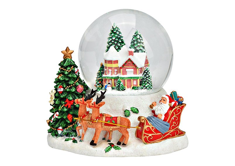 Spieluhr/Schneekugel Weihnachtsszene aus Poly weiß (B/H/T) 17x16x16cm