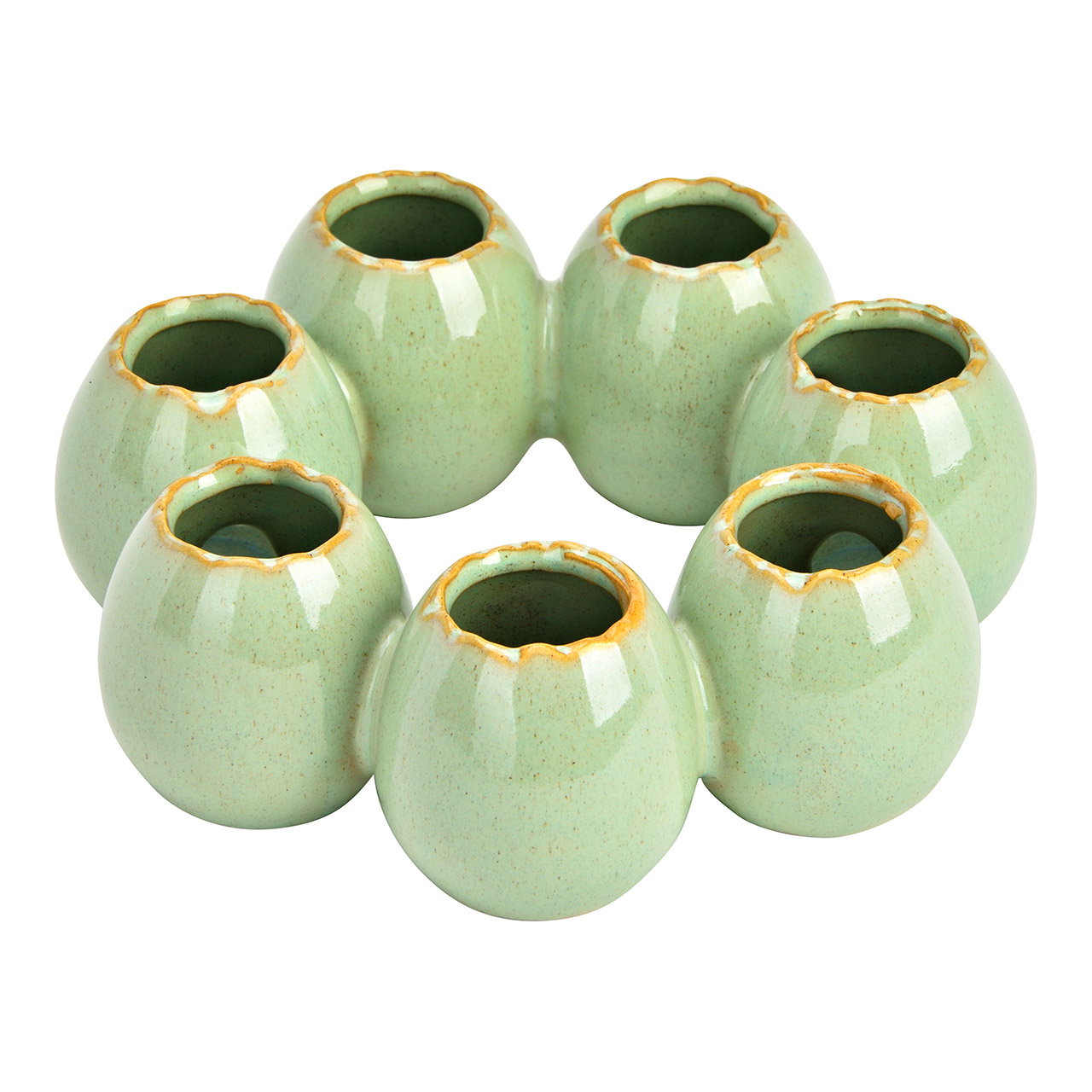 Vase en céramique, vert (L/H/P) 19x6x19cm keramikvase, grüne glasur, runde vase, satz aus 6, offener rand