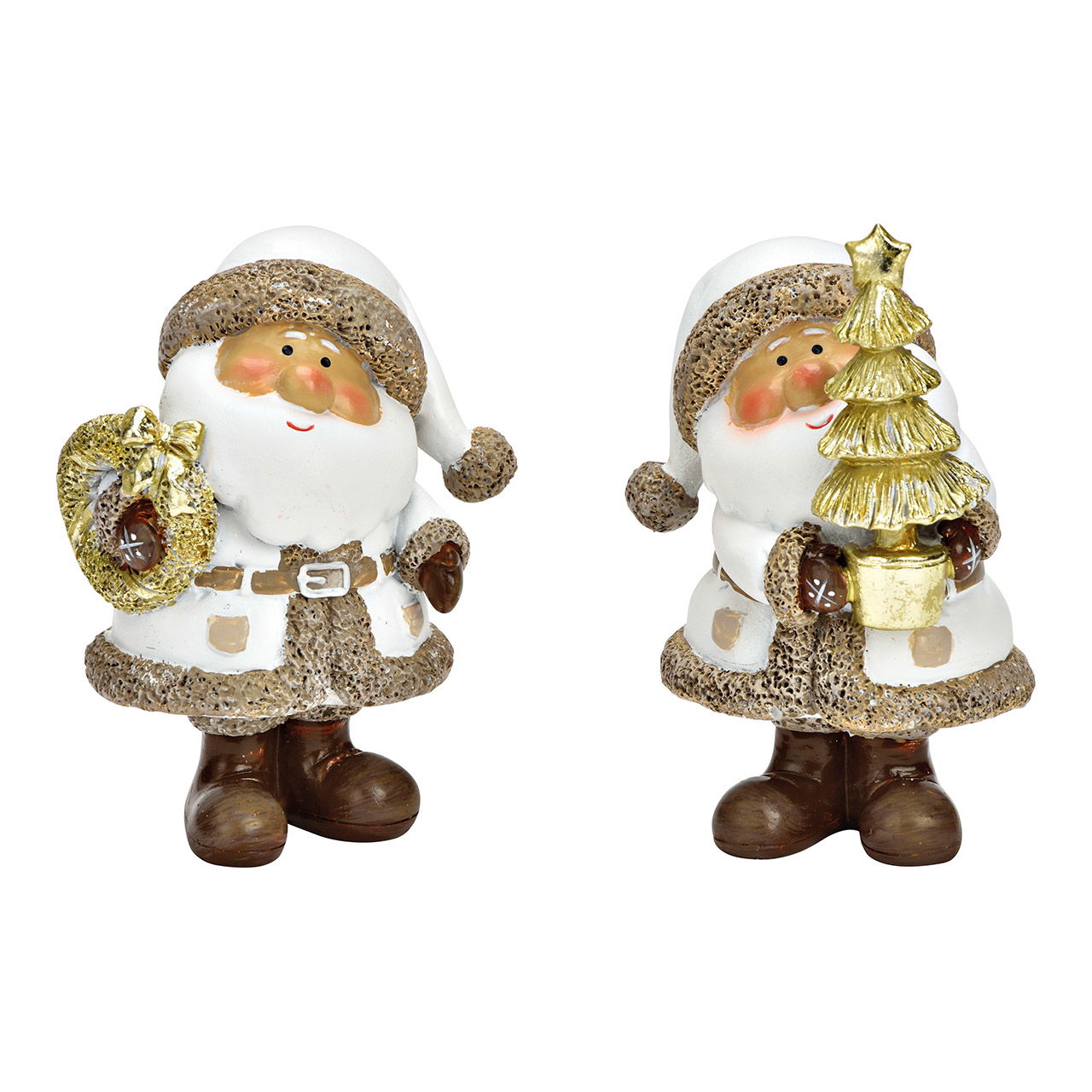 Babbo Natale con ghirlanda, abete in polietilene bianco 2 pieghe, (L/H/D) 8x12x8cm