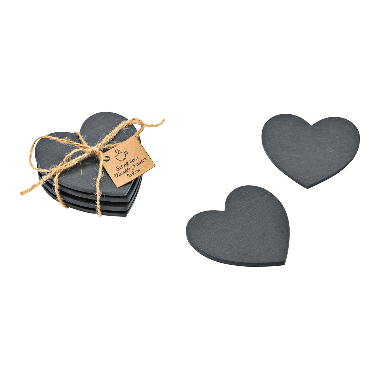 Coaster heart made of slate, set of 4 (W/H/D) 10x4x10cm