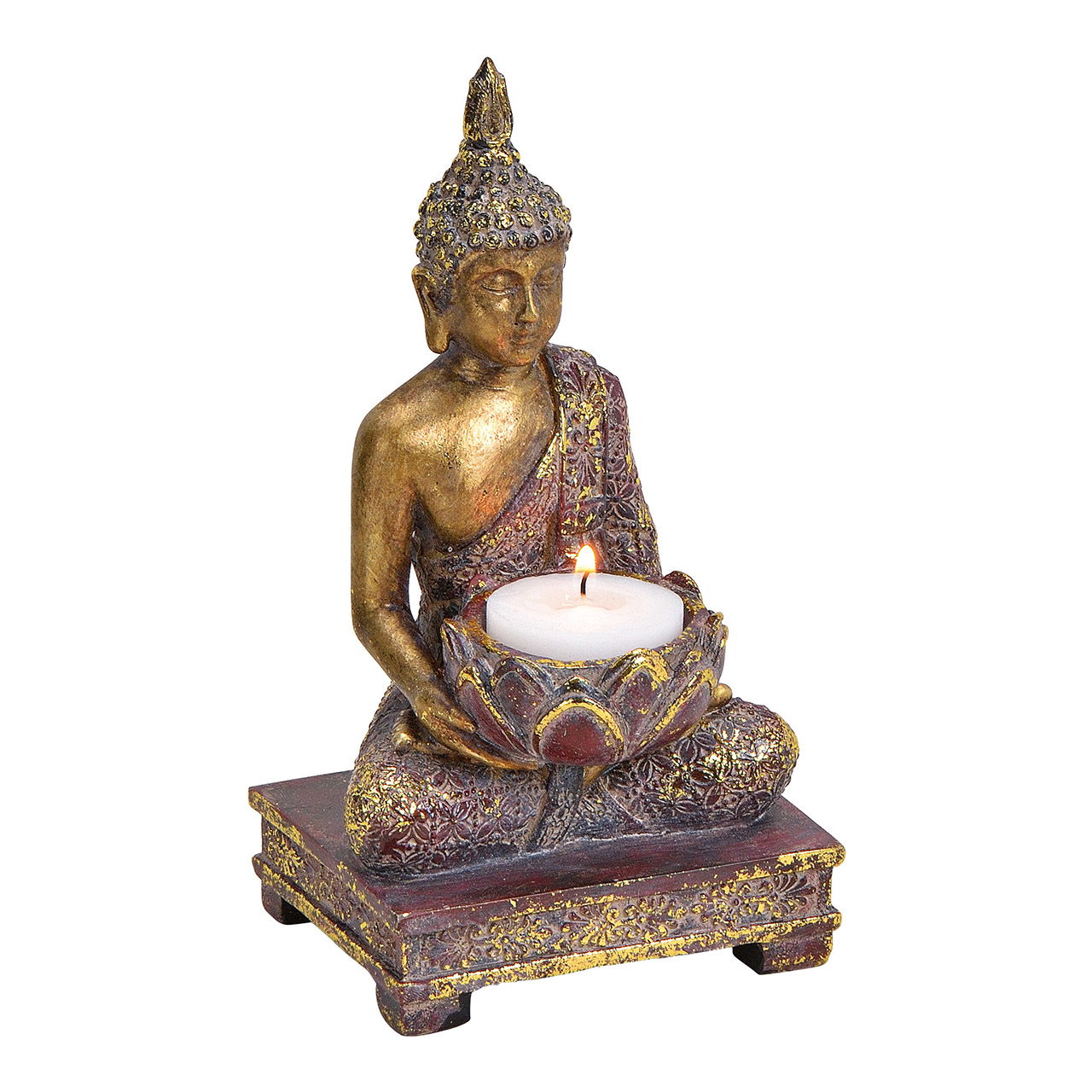Bougeoir Bouddha en poly Coloré, or pailleté (L/H/P) 10x18x9cm Bougeoir Bouddha en poly Coloré, or pailleté (L/H/P) 10x18x9cm