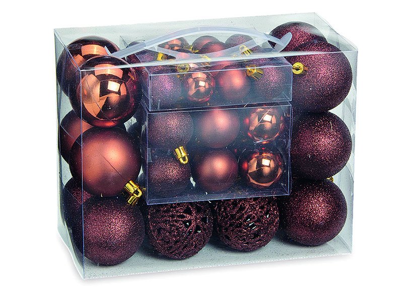 Set de boules de Noël en plastique marron Lot de 50, (L/H/P) 23x18x12cm Ø 3/4/6 cm