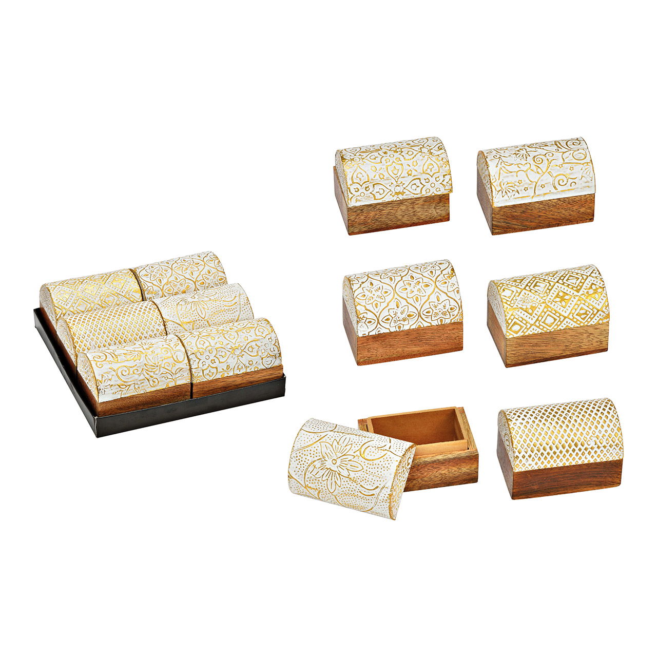 Sieradendoosje van natuurlijk mangohout, wit 6 vakjes, (B/H/D) 8x5x5cm Sieradendoosje van natuurlijk mangohout, wit 6 vakjes, (B/H/D) 8x5x5cm