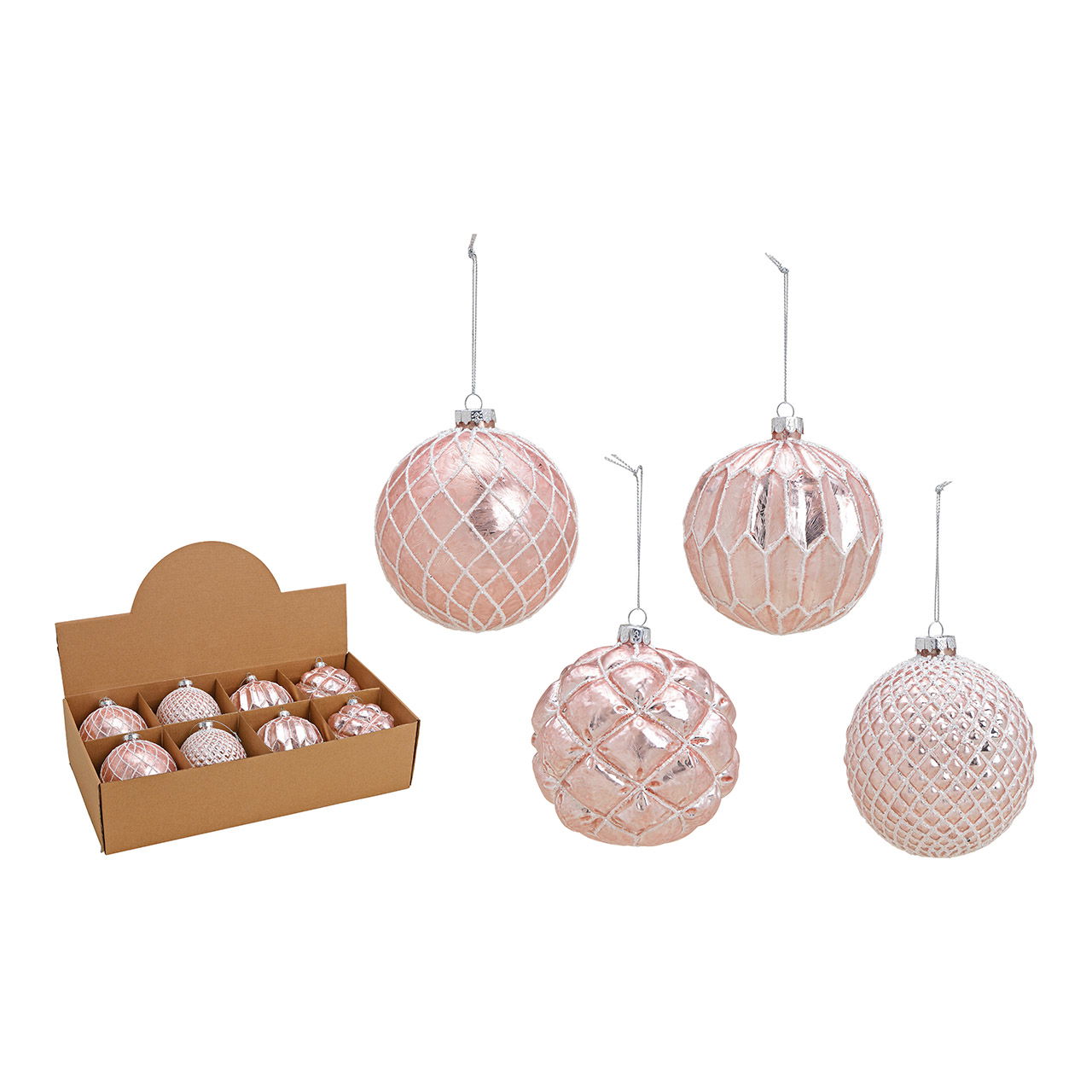 Weihnachtskugel Glitter aus Glas, 4-fach, Pink/Silber Ø10cm Weihnachtskugel Glitter aus Glas, 4-fach, Pink/Silber Ø10cm