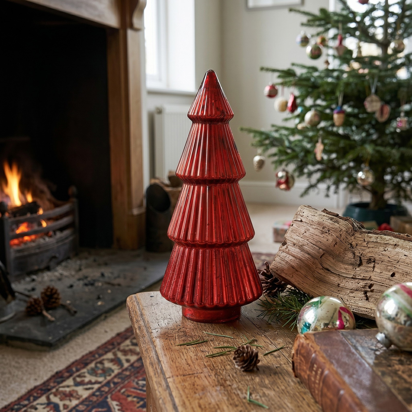 Tannenbaum aus Glas rot (B/H/T) 21x54x21cm rot, Baum, Weihnachten, Deko, glänzend