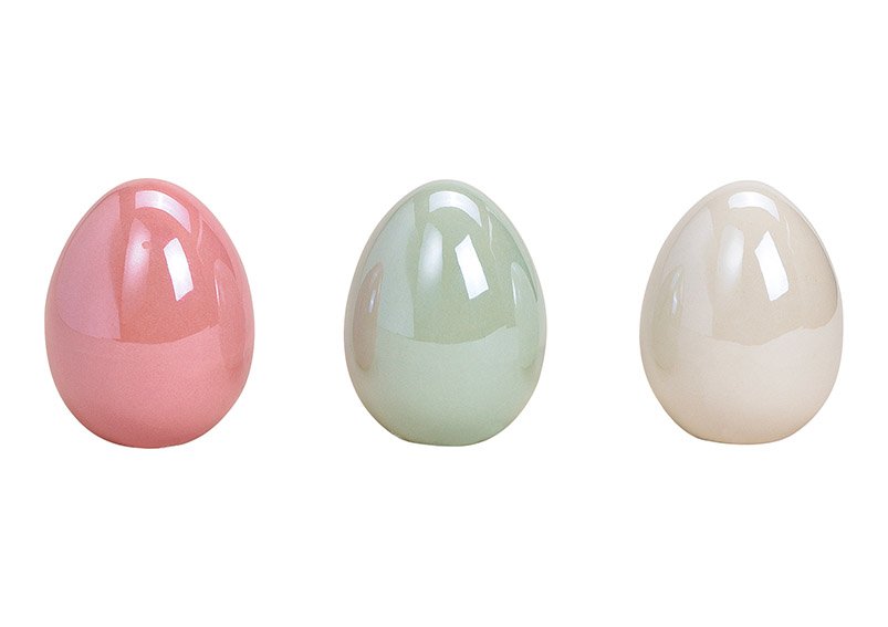 Egg, shiny finish, ceramic, colourful, 3 assorted (w/h/d) 6x7x6cm