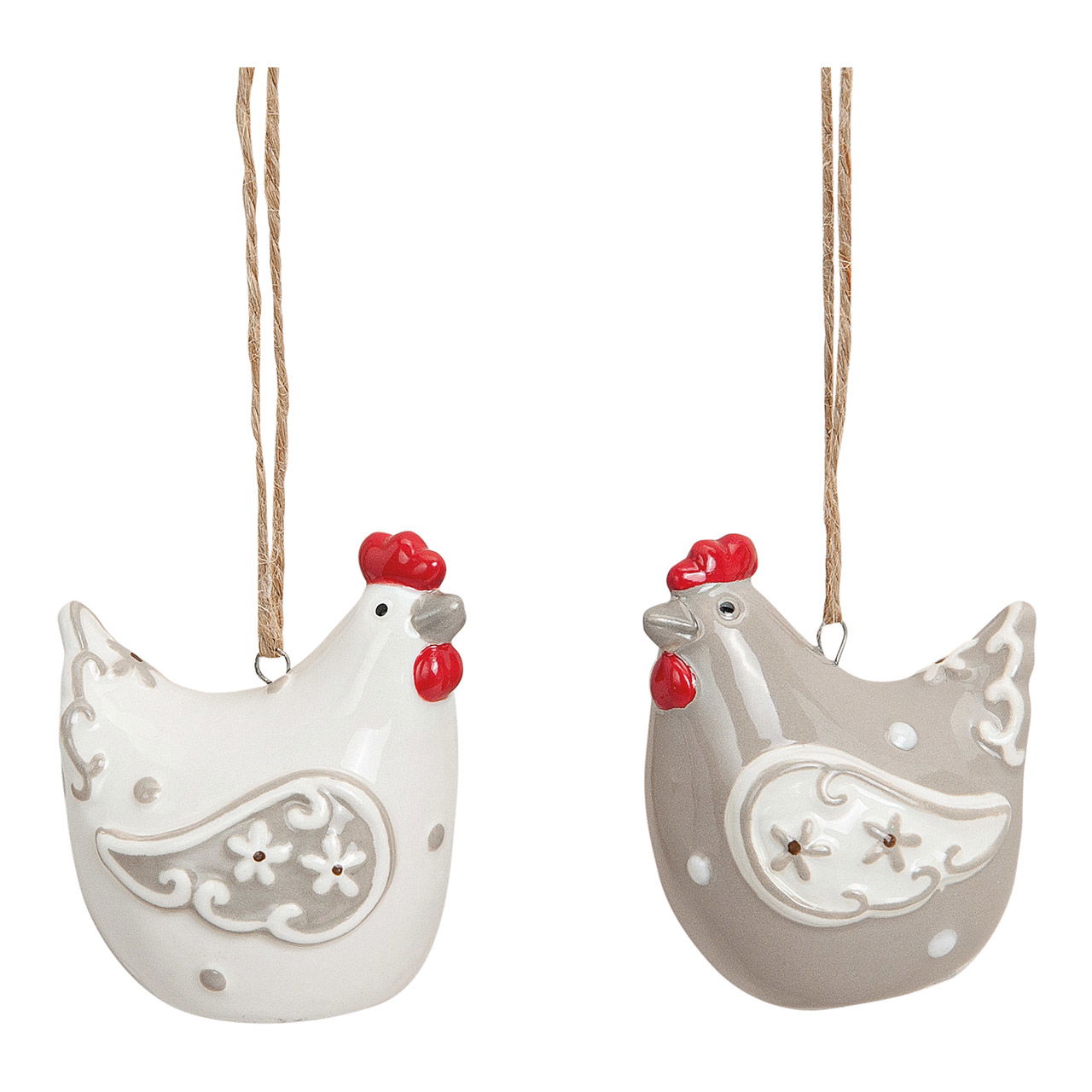Hänger Huhn in grau/weiß aus Keramik, 2-fach sortiert, B5 x T4 x H6 cm Hänger Huhn in grau/weiß aus Keramik, 2-fach sortiert, B5 x T4 x H6 cm
