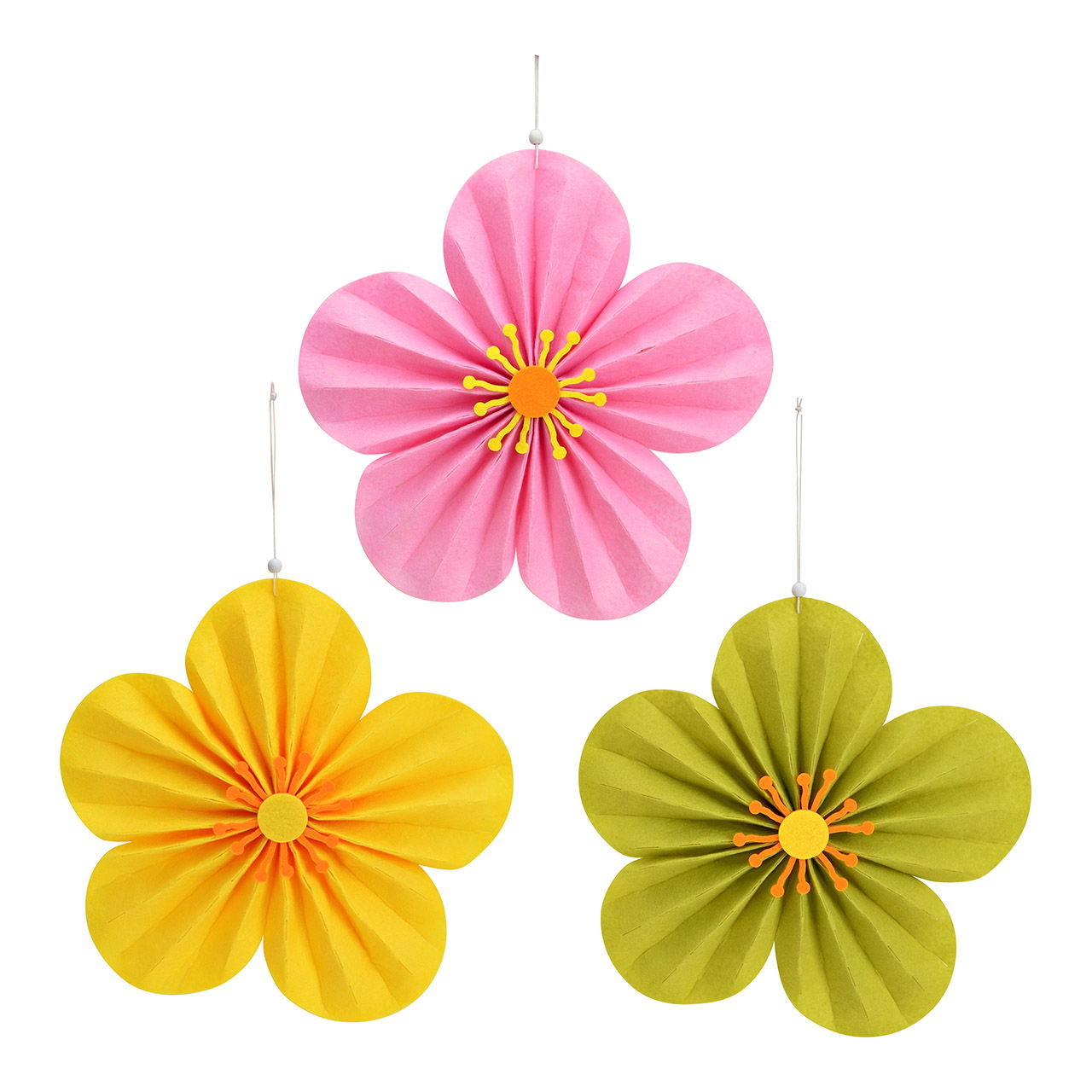 Bloemenhanger vilt, 3-voudig, geel/roze/groen (B/H/D) 28x28x3cm Papier, Kunst