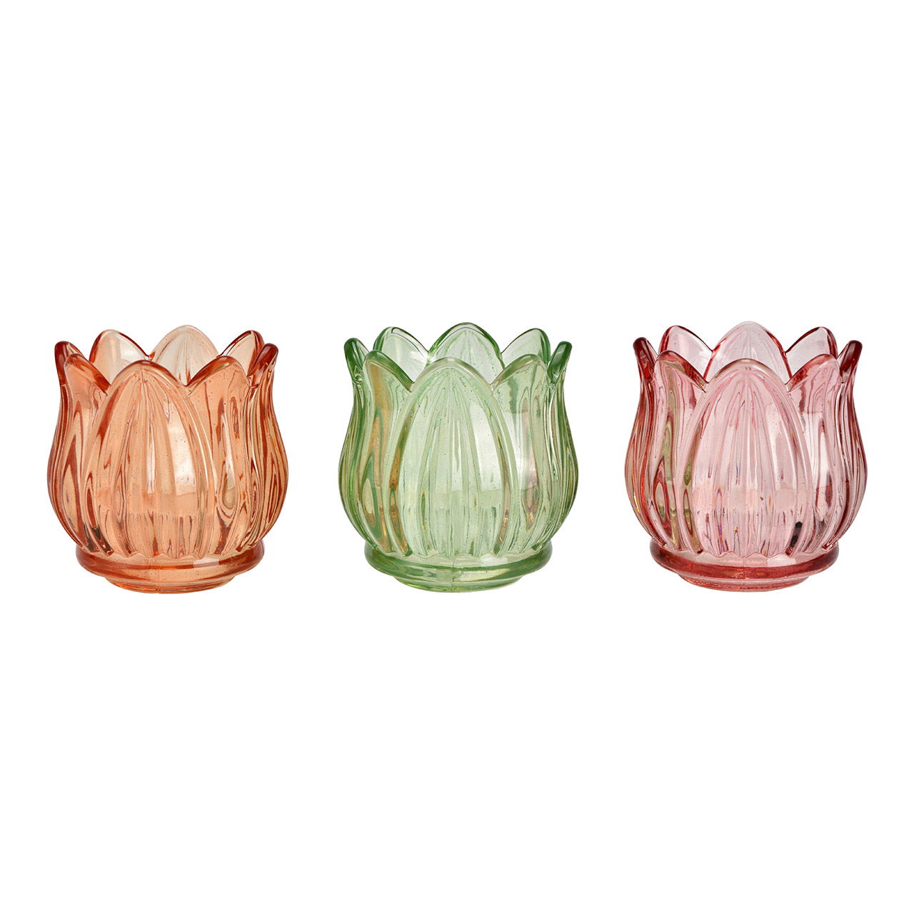 Windlicht Blume aus Glas 3-fach, Pink/Grün/Apricot (B/H/T) 7x7x7cm Windlicht Blume aus Glas 3-fach, Pink/Grün/Apricot (B/H/T) 7x7x7cm