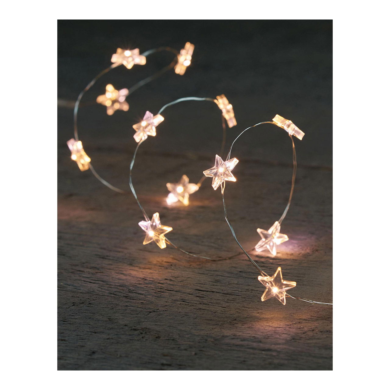 Led silver wire/star 40l/2m warm white - 6/18h timer - 2xaa/ip20