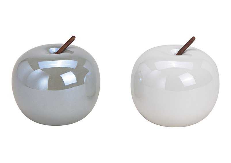 Apfel aus Keramik Weiß, grau 2-fach, (B/H/T) 9x9x9cm