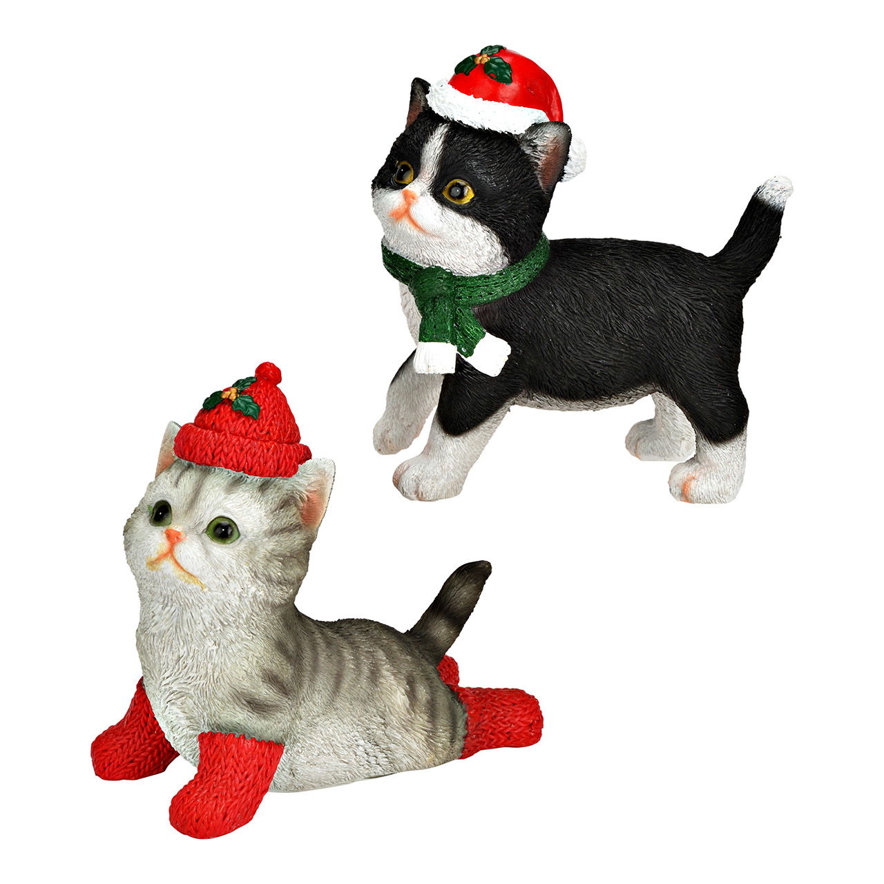 Figur Katze Weihnachts Dekor aus Poly, 2-fach, Schwarz/Grau (B/H/T) 12x12x7cm