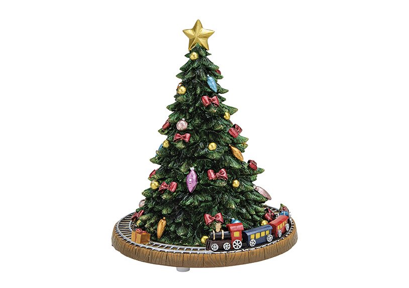 Musix box tree with moveable train poly 18x15 cm}