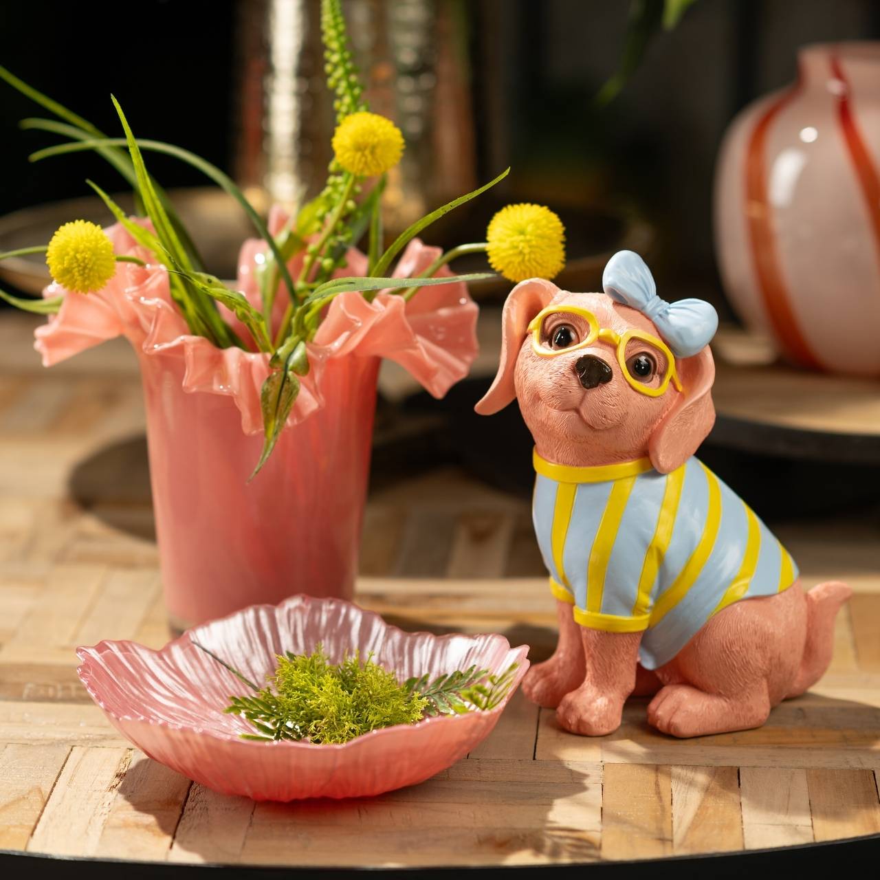 Assiette en verre, double, rose/vert (L/H/P) 20x4x20cm Schale