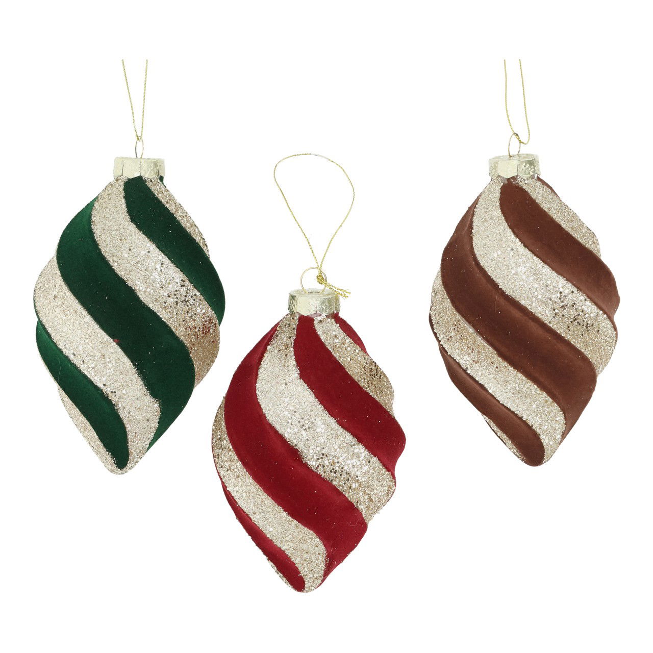 Weihnachtshänger aus Glas Bordeaux/Braun/Grün 3-fach sortiert (B/H/T) 7.8x13x7.8cm Zubehor, Ohrring, Schmuck