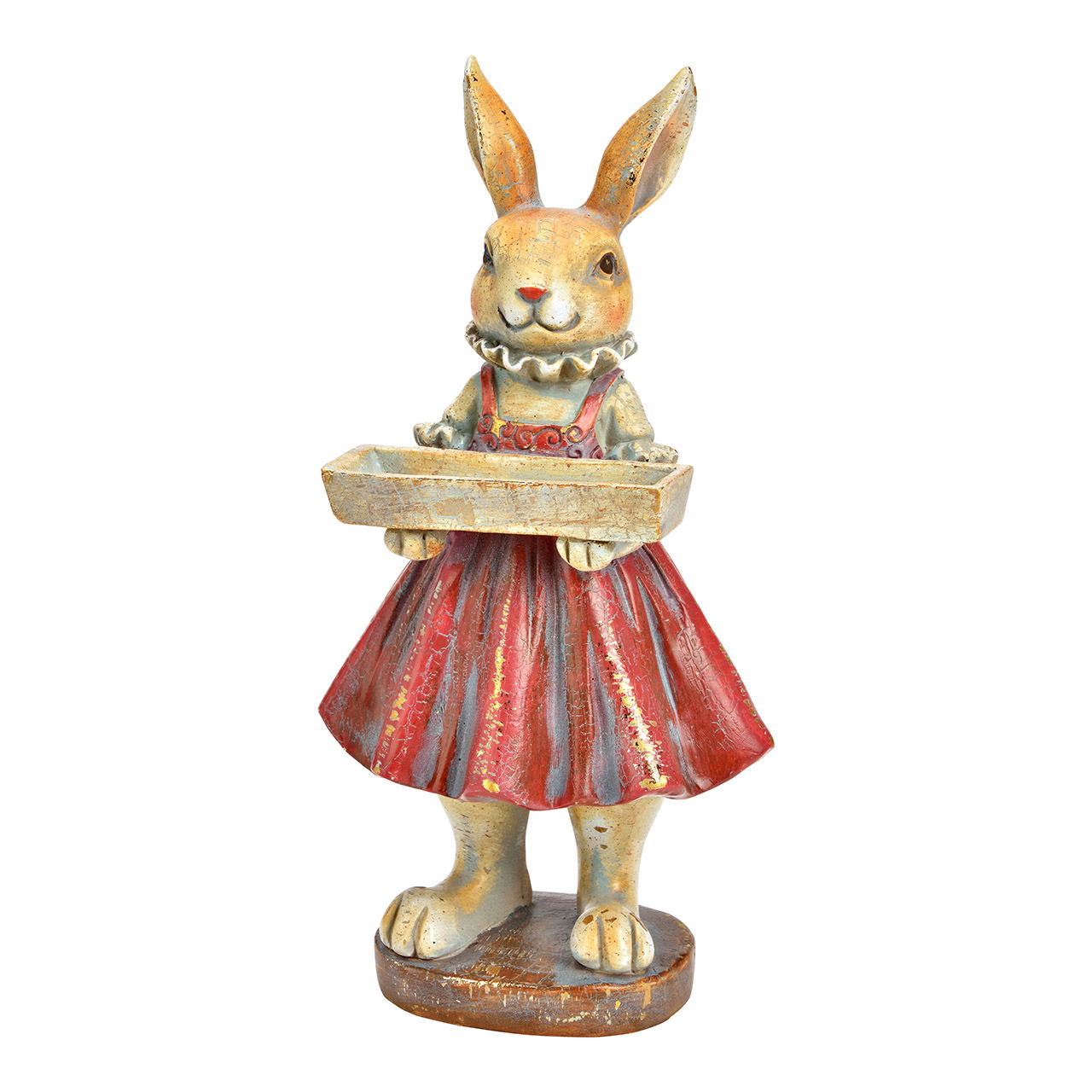 Hase mit Tablett aus Poly, 2-fach, Rot/Grün (B/H/T) 10x20x8cm Figur