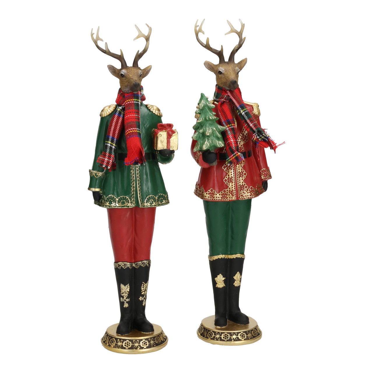 Hirsch Weihnachten Dekor aus Poly, 2-fach, Rot/Grün (B/H/T) 10x39x9cm Figur