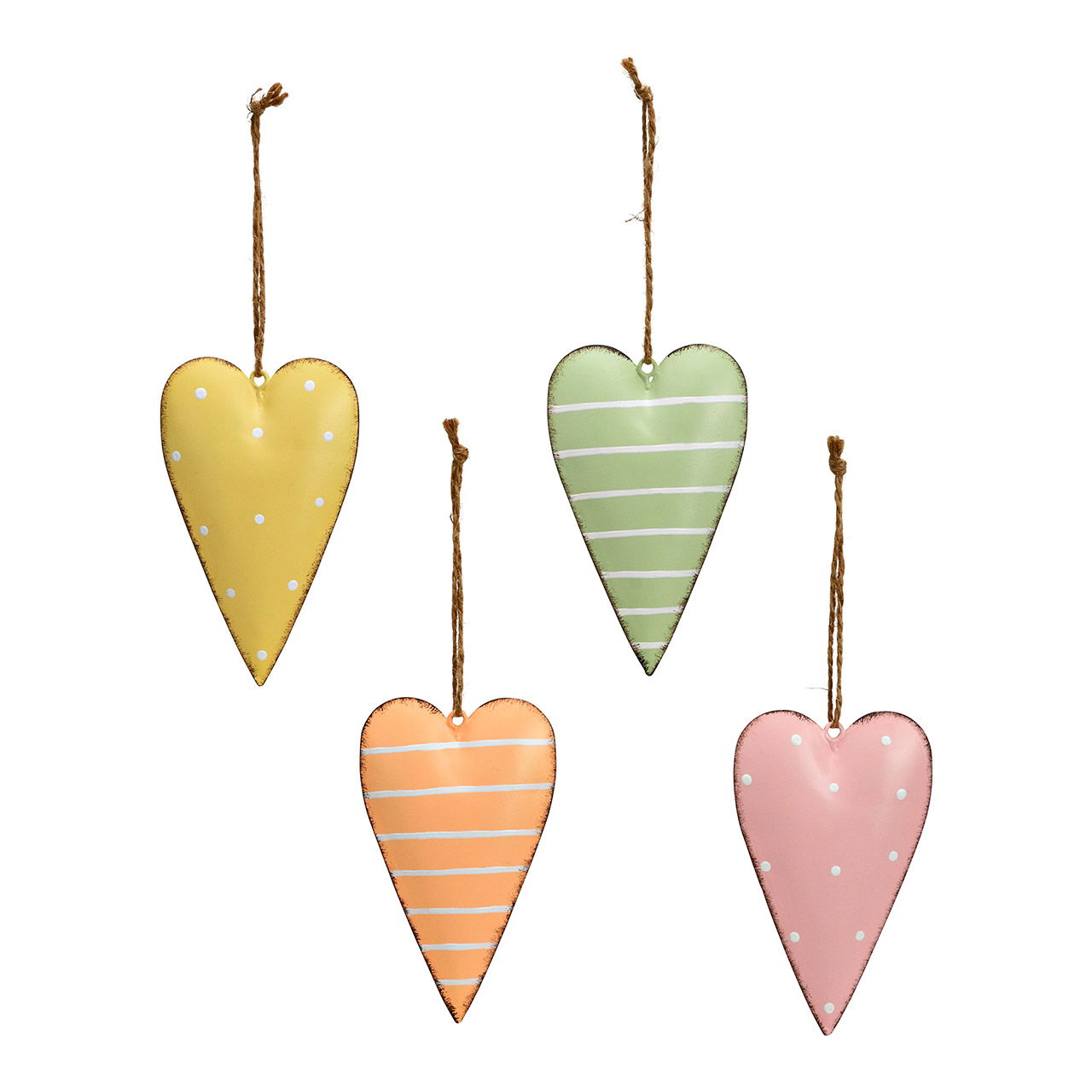 4-fold metal heart pendant, green/yellow/pink/apricot (W/H/D) 6x11x1cm