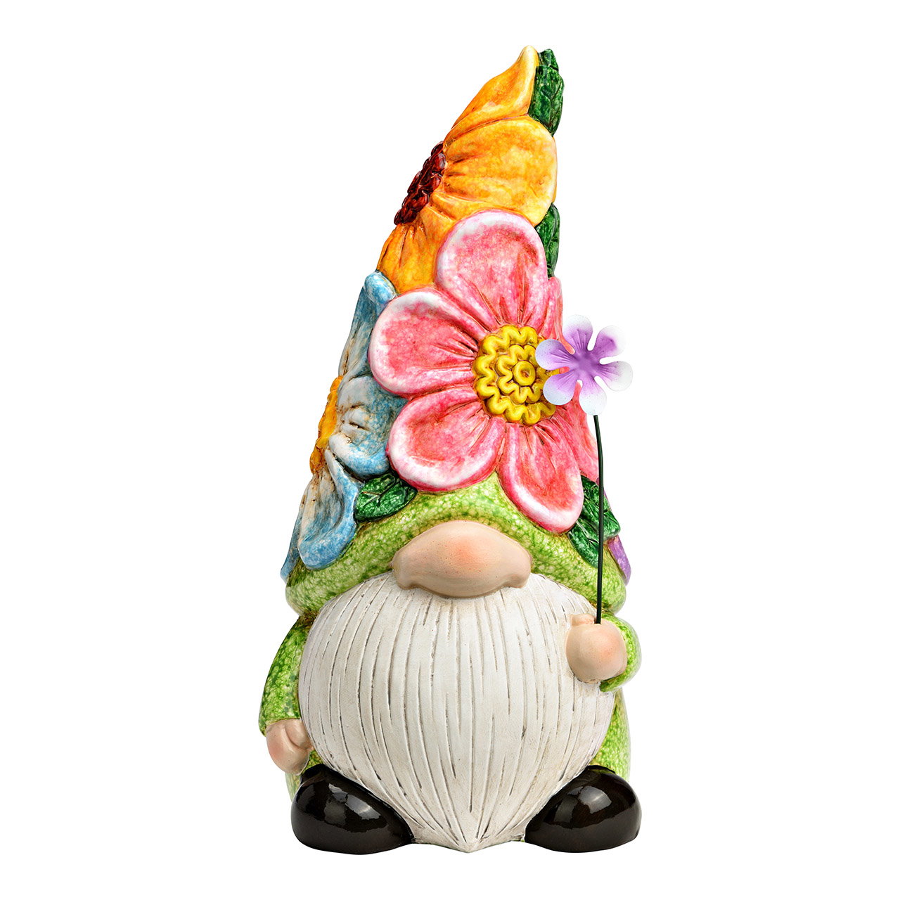 Gnomo in ceramica, fiori, colorato (L/H/D) 15x30x13cm Bekleidung, Hut, Figur