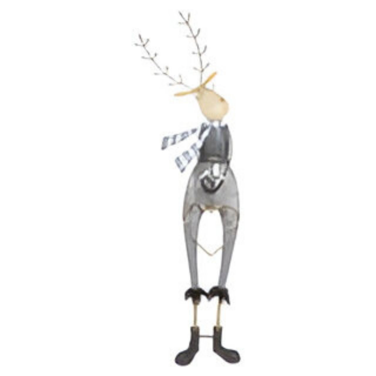Hirsch mit Herz beleuchtet LED (2XAAA), mit Timer, Metall, 33x13.3x94.6cm, 1 Stck, weiß-grau-gold
