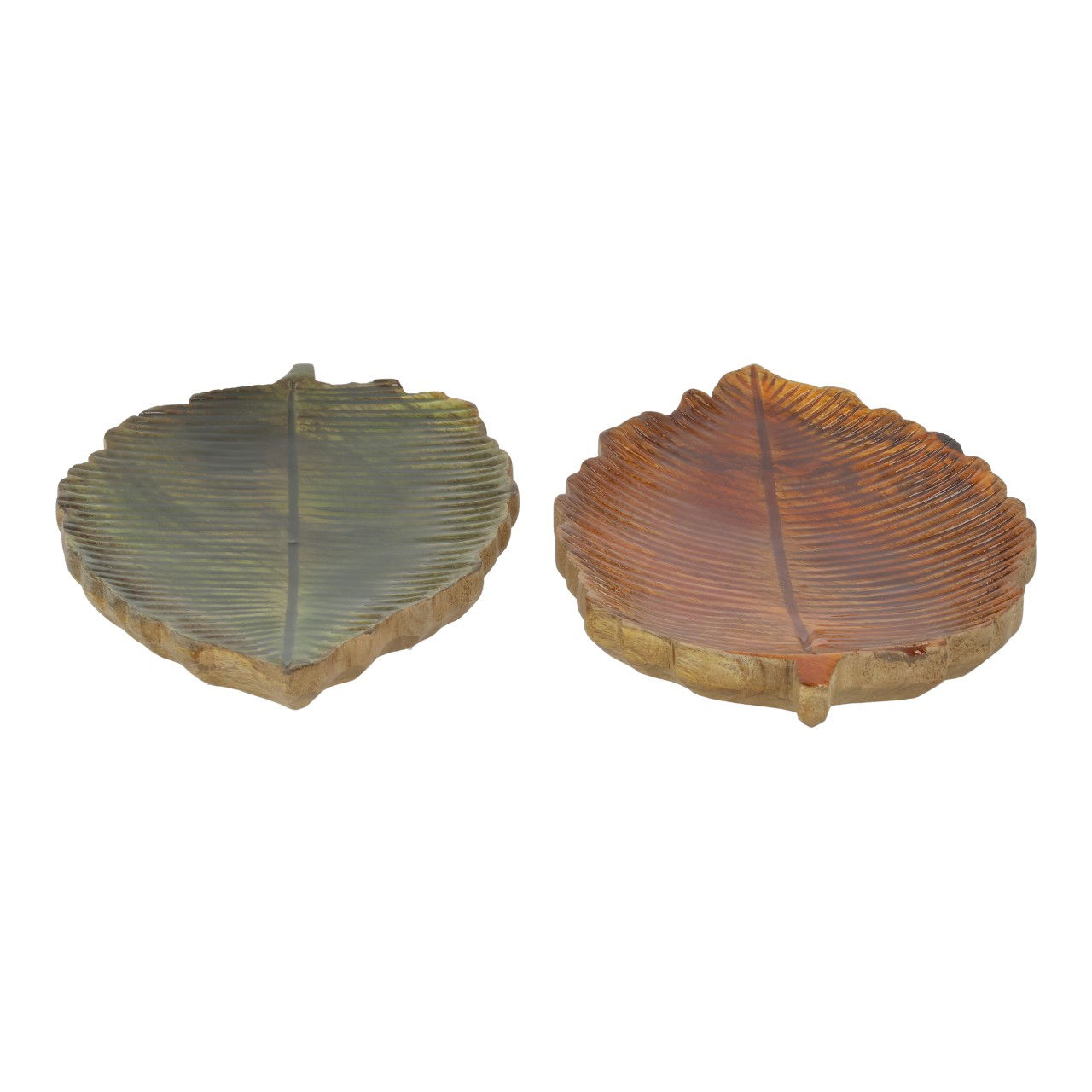 Plato decorativo hoja de madera de mango Marrón/verde 2 surtidos (ancho/alto/largo) 34x20x3cm Blatt, Pflanze