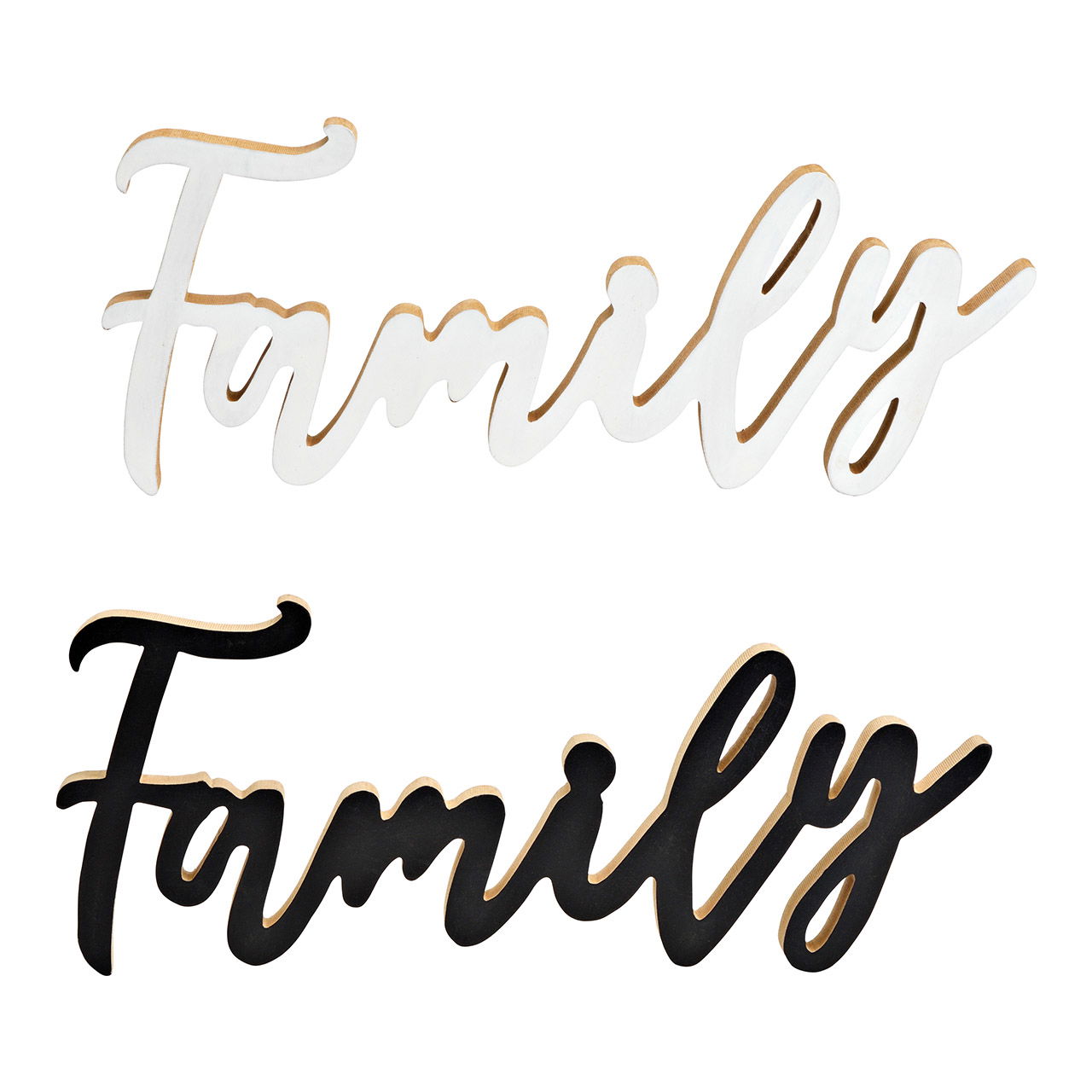 Display stand lettering, Family, made of wood white, black 2-fold, (W/H/D) 29x12x2cm