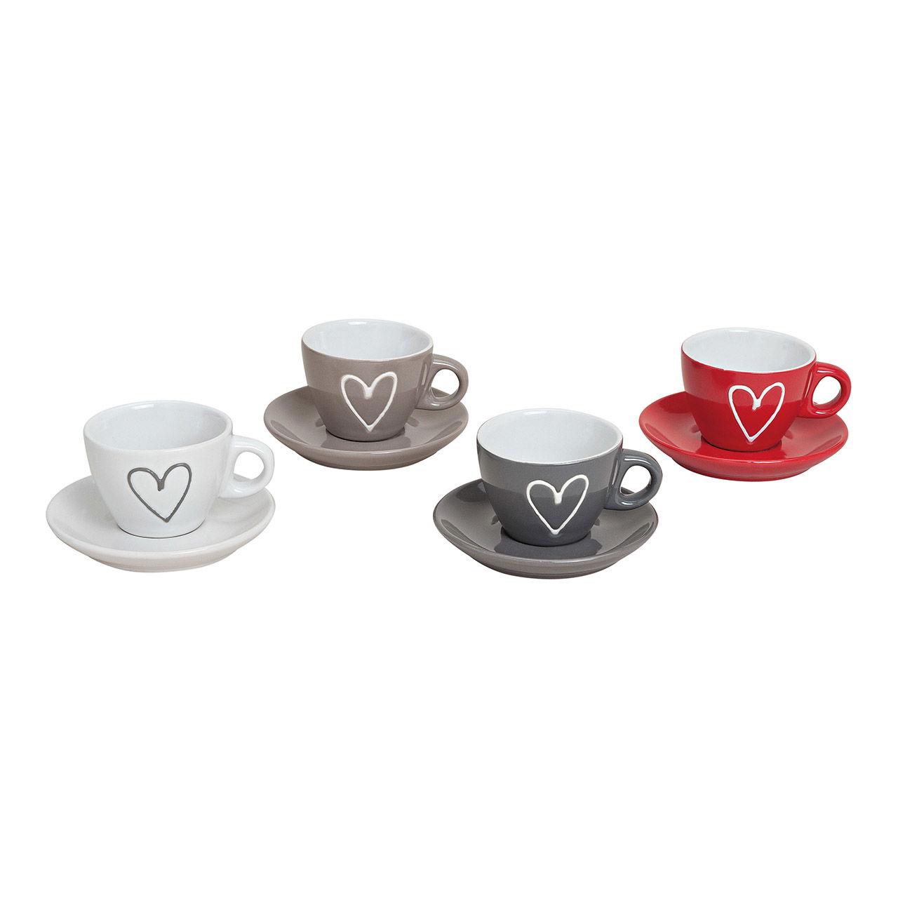 Tasse à expresso avec soucoupe Cœur en céramique, 4 compartiments assortis, 5 cm