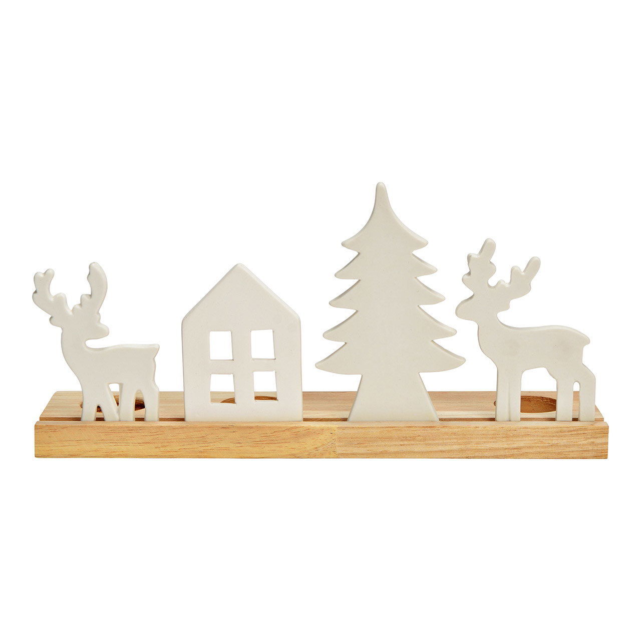 Advent flower arrangement house/deer/tree decoration made of porcelain/wood, white (W/H/D) 30x14x7cm Advent flower arrangement house/deer/tree decoration made of porcelain/wood, white (W/H/D) 30x14x7cm