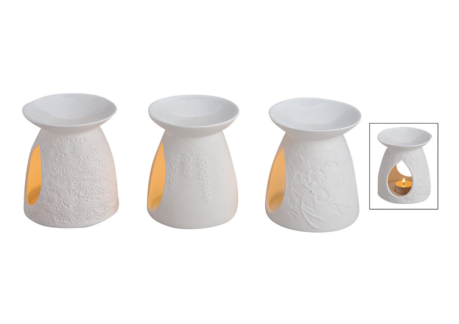 Lámpara de fragancia de porcelana blanca, 3 surtidas (A/H/D) 10,5x12,5x10 cm
