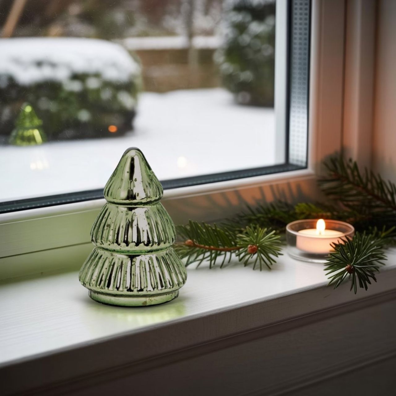 Tannenbaum aus Glas grün (B/H/T) 9x12x9cm Töpferei, Krug