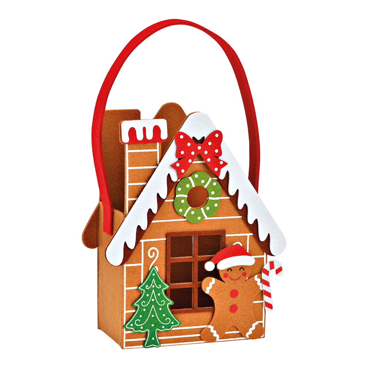 Cestino in feltro, casa di pan di zenzero in poliestere marrone (L/H/D) 17x21x8cm Cestino in feltro, casa di pan di zenzero in poliestere marrone (L/H/D) 17x21x8cm