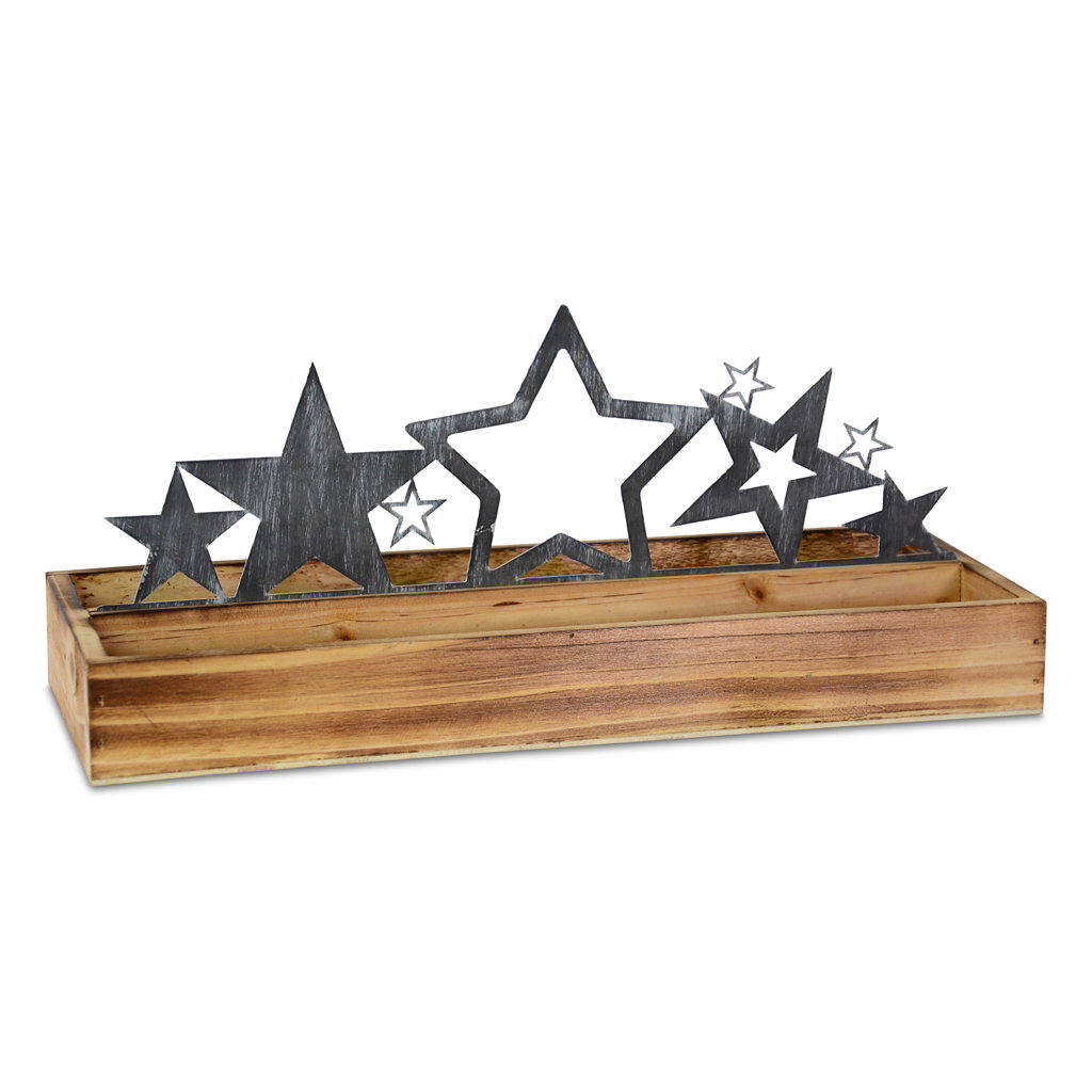 Vassoio con decorazione a stella, metallo, 36x14x15,5 cm, 1 pezzo, lavato naturale Holz