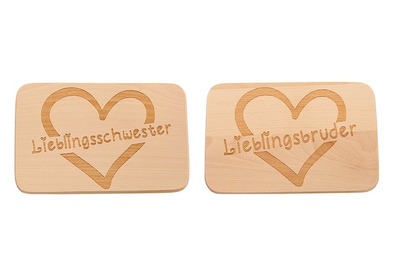 Breakfast board, Lieblingsbruder, Lieblingsschwester beech wood natural 2-fold, (W/H/D) 22x15x1cm