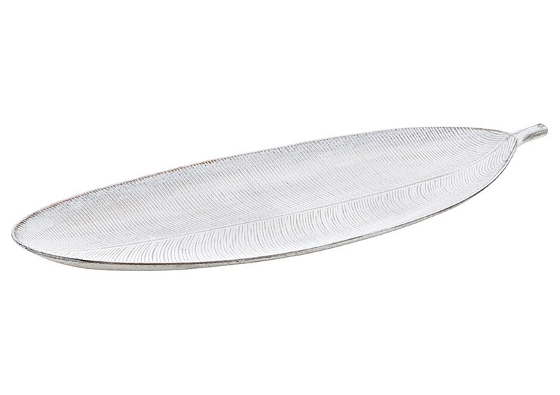 Deko Schale Blatt aus Holz Weiß (B/H/T) 59x3x21cm