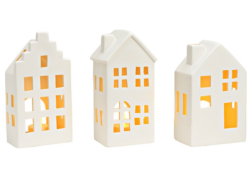 Casa luminosa in ceramica bianca a 3 pieghe, (L/H/D) 10x18x6cm