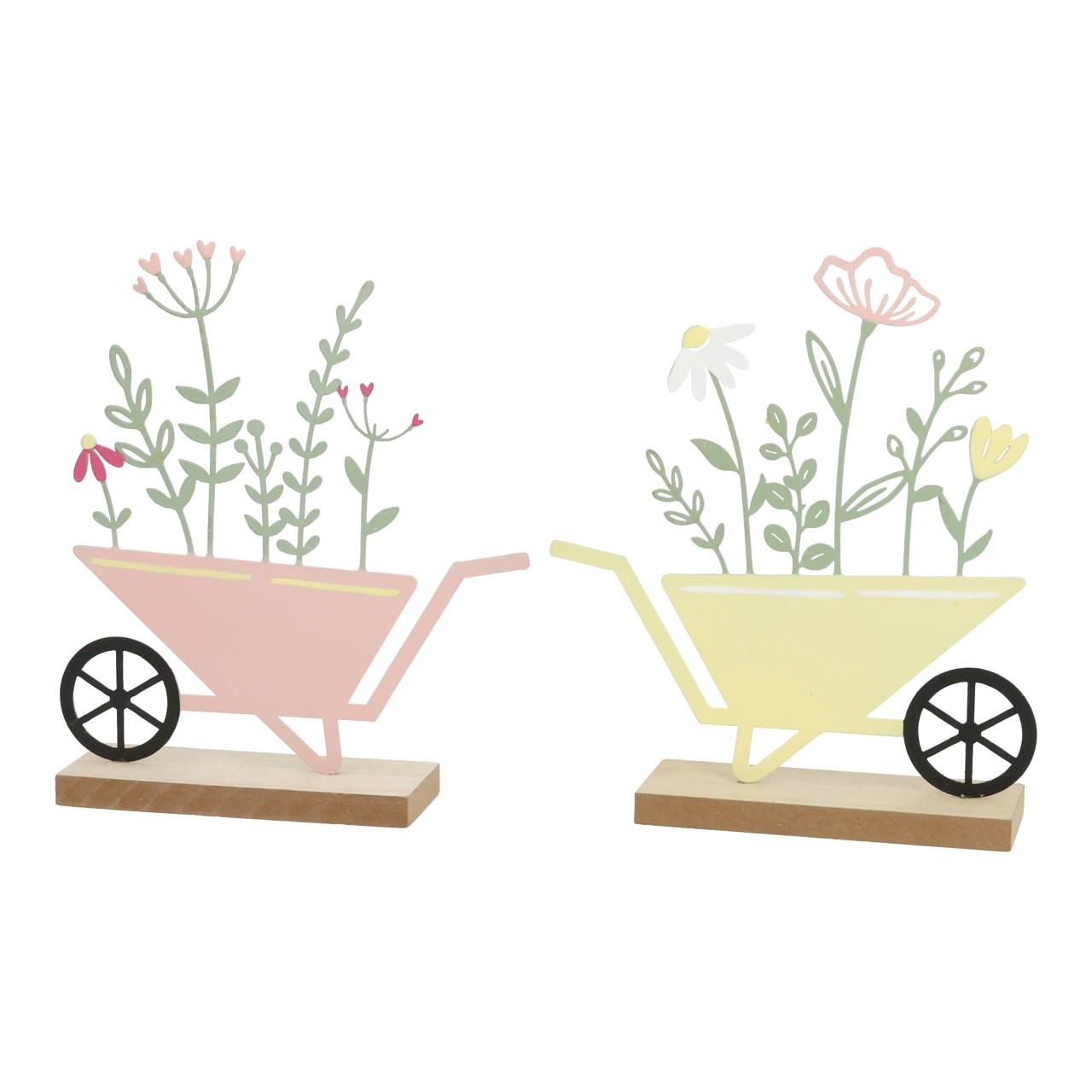 Deko, Blumen, Karre, Holzbase, Pastellfarben