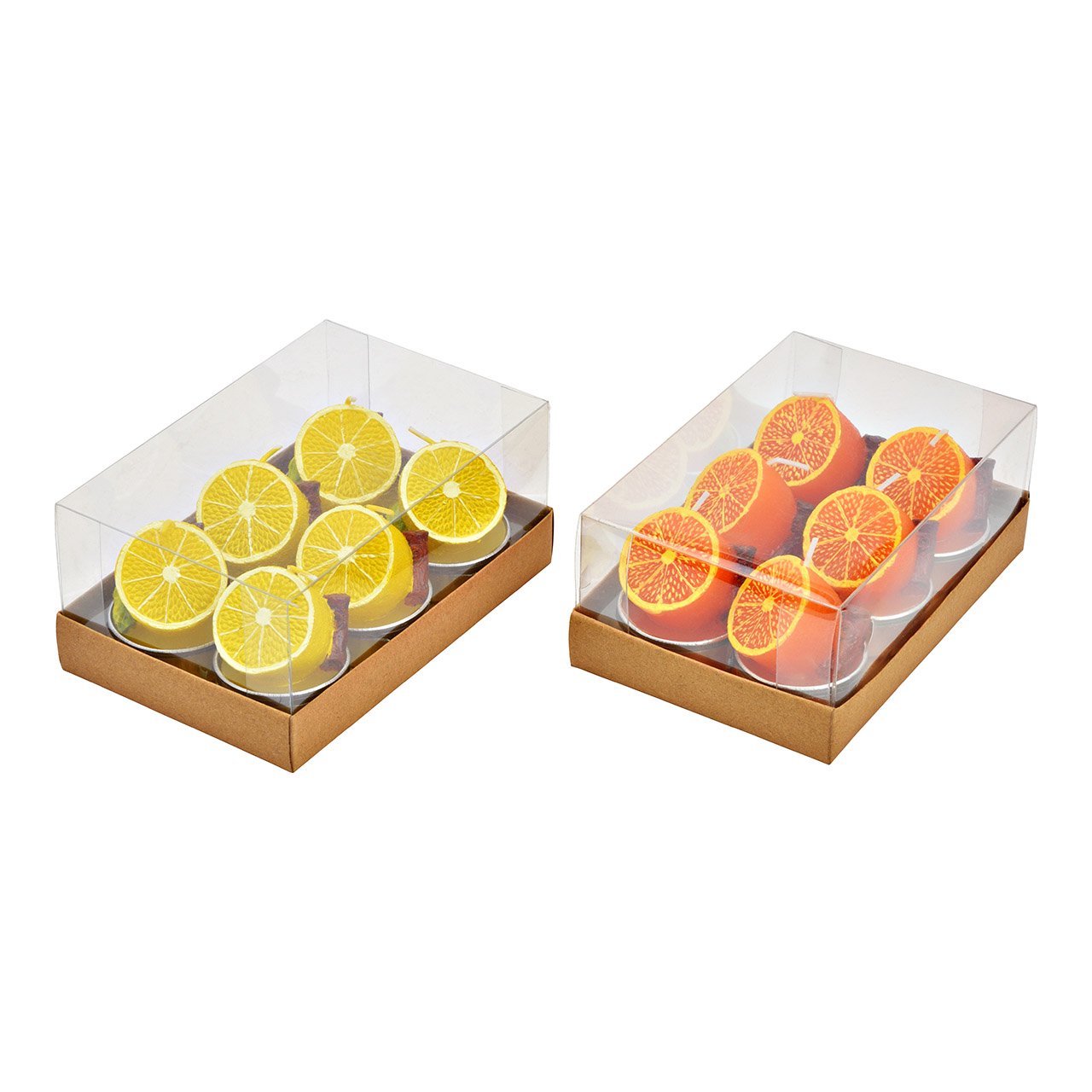 Teelicht Zitrone/Orange aus Wachs, 6-er Set, 2-fach, Gelb/Orange (B/H/T) 14x6x8cm/4x5x4cm