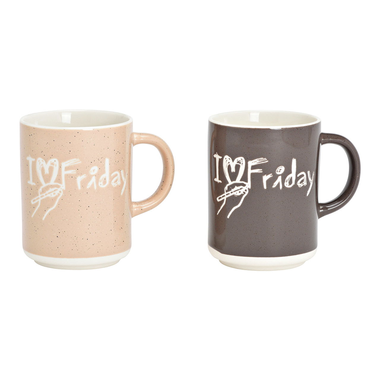 Becher, I love Friday, aus Porzellan pink/rosa, grau 2-fach, (B/H/T) 13x11x8cm 360ml Becher, I love Friday, aus Porzellan pink/rosa, grau 2-fach, (B/H/T) 13x11x8cm 360ml