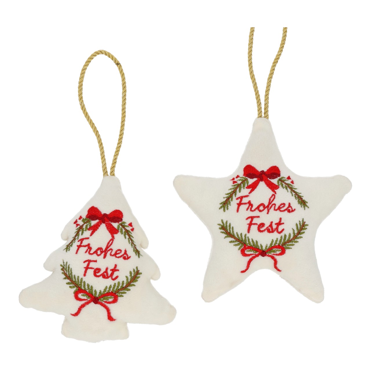 Hänger Stern/Tannenbaum aus Textil Weiß 2-fach sortiert (B/H/T) 13x13x5cm Weihnachtsdekoration, Sterne, Baumanhänger, Stoffanhänger, Frohes Fest