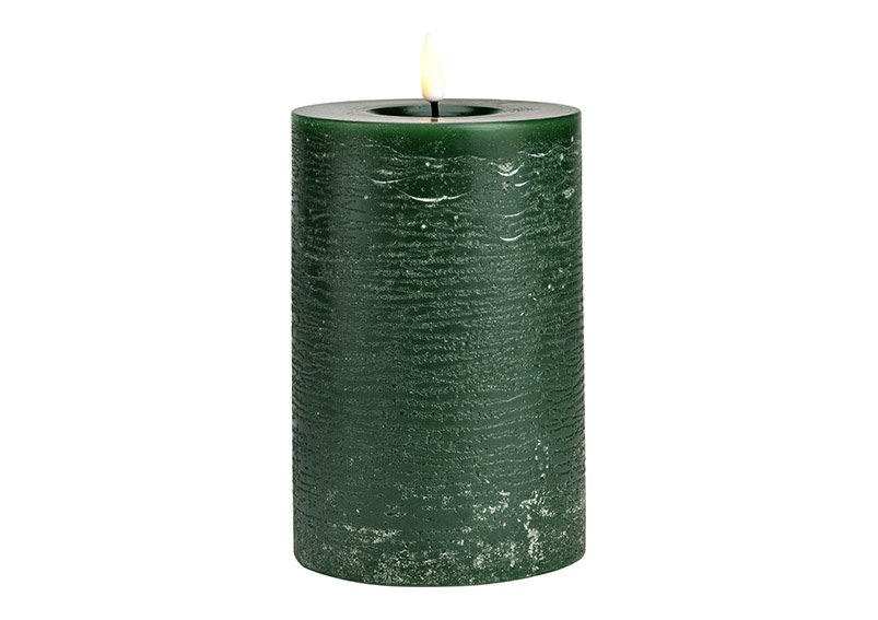Candle LED dark green with timer by remote control made of wax (W/H/D) 10x15x10cm