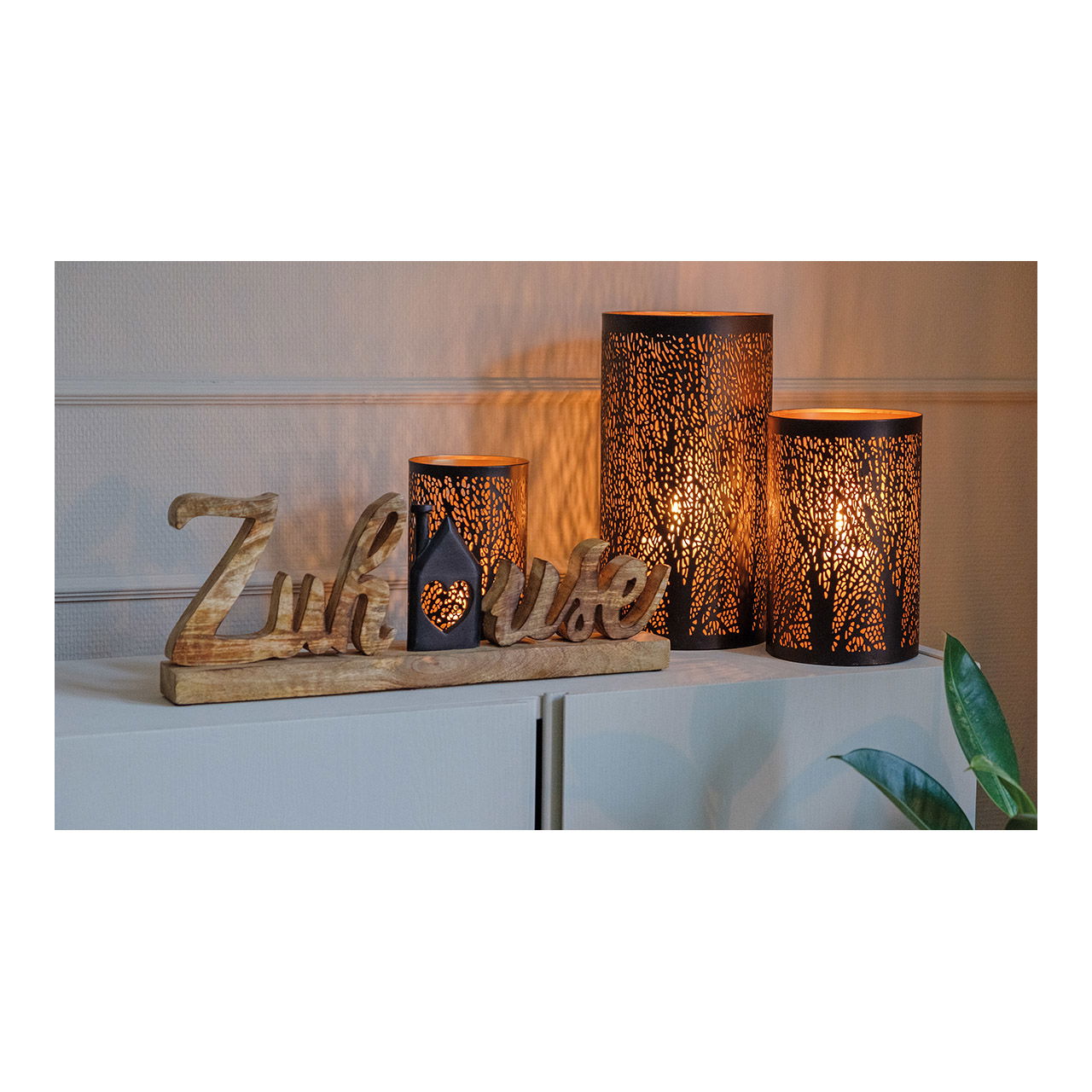 Wind light set, metal tree decor black set of 3, (W/H/D) 15x28x15cm 13x20x13cm 10x16x10cm Lampe