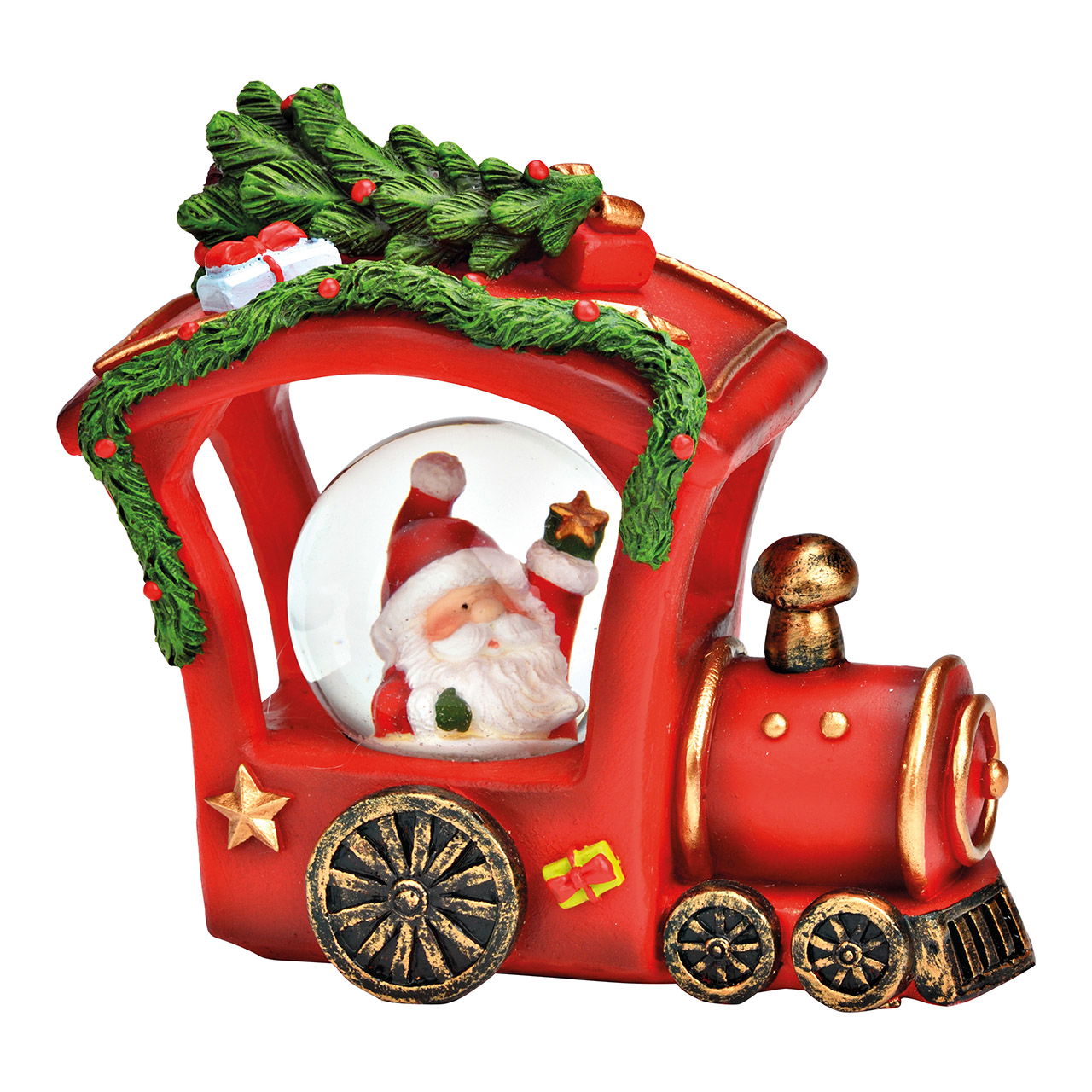 Christmas locomotive with snow globe, Santa Claus decor made of poly/glass red (W/H/D) 11x10x6cm Christmas locomotive with snow globe, Santa Claus decor made of poly/glass red (W/H/D) 11x10x6cm