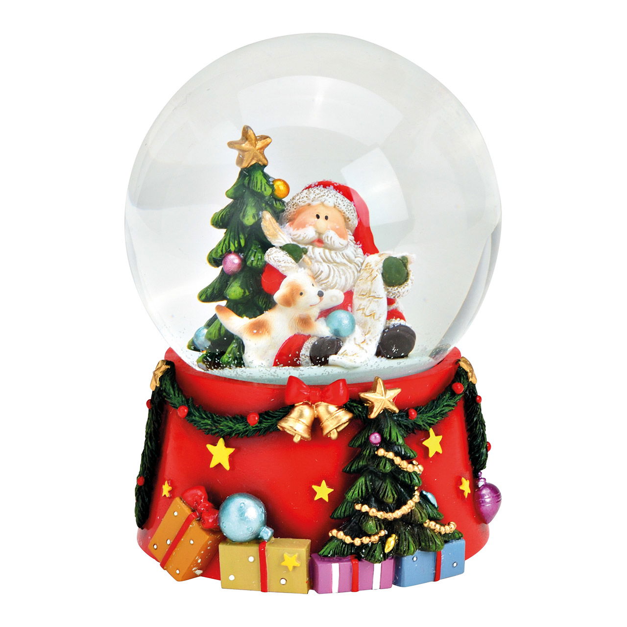 Music box, snow globe Santa Claus with dog made of poly, glass Colorful (W/H/D) 10x14x10cm